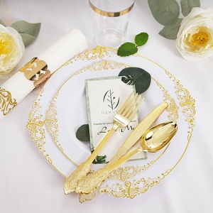 25set <strong>Disposable</strong> <strong>Plates</strong> Wedding Festivals and Home Parties Kit for Party Supplies PS Hard Plastic Gold Dust-free Paper Set - Product Image 3