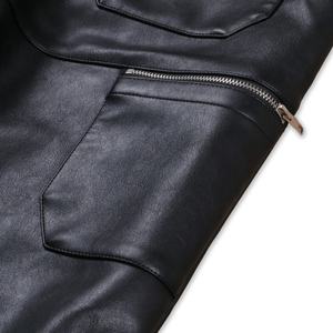Pantalones de Cuero con Bolsillos Acampanados y Cremallera Negros Sólidos de Diseñador Personalizado TOPSHOW para Hombre - Product Image 5