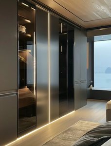 Garde-robe moderne en <span class=keywords><strong>bois</strong></span> massif à lumière LED Design moderne et minimaliste pour la chambre principale Placard de luxe Besoins personnalisés - Product Image 2