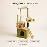 Grand arbre à chat en bois tout-en-un avec capsule spatiale, griffoir et maison pour chat peu encombrante pour la vente en gros