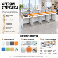 Cabine de bureau modulaire insonorisée en verre segmenté pour 4 personnes, idéale pour une petite équipe de service client