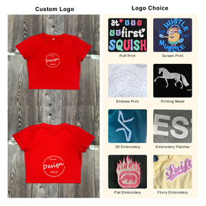 Sexy Casual Wear Fitness Slim Fit Round Neck Cropped T-Shirt Custom Logo Sport Baby Tee Y2k Blank <strong>Red</strong> <strong>Crop</strong> <strong>Tops</strong> for Women - Product Image 2