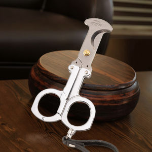 जिफेंग JF-J70 यात्रा पोर्टेबल इलेक्ट्रोप्लेटेड स्टेनलेस स्टील डबल ब्लेड क्लासिक तह सिगार कैंची चमड़े की थैली पैकिंग - Product Image 6