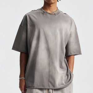 T-shirt unisexe en coton 100% délavé à l'acide, motif logo en gros, style hip-hop, surdimensionné, vintage - Product Image 1