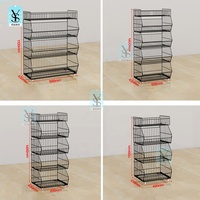 Nouveauté 2024 : Présentoir de Supermarché Robuste à 5 Niveaux en Treillis Métallique Noir Simple Face pour Paniers de Stockage