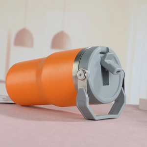 Stainless Steel Eco-Friendly Travel <b>Thermos</b> <b>Cup</b> 20oz 30oz Custom Tumbler with Flip Handle Straw for Coffee Camping & Office Use - Product Image 3