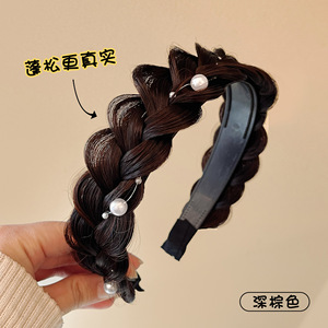 Nuova parrucca treccia a spina di pesce fascia alta con teschio di perle intrecciate a mano treccia intrecciata con frangia stile coreano fascia per capelli - Product Image 5