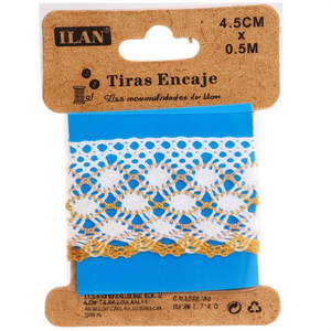 Cinturini in pizzo Ilan 4,5 cm x 0,5 m bianchi e giallo chiaro per lavori artigianali - Product Image 1