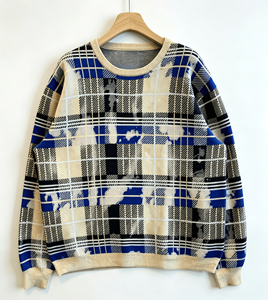 Pull en tricot pour femme, style pull-over à col rond et manches longues, motif écossais teint par pulvérisation, style tricot torsadé, pour un usage décontracté - Product Image 4