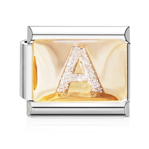 Pulsera de Charms Italianos de Acero Inoxidable con Diamantes, Diseño Nuevo, Color Dorado, 26 Letras Inglesas de la A a la Z, Personalizable - Product Image 2