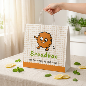 Sac en papier kraft blanc imprimé avec logo sur mesure, qualité alimentaire, pour boulangerie, pâtisserie, emballage à emporter, directement de l'usine au Vietnam - Product Image 1