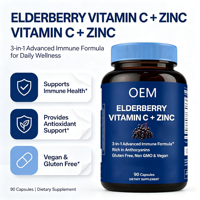 Suplemen Diet Vitamin C Zinc Elderberry OEM 3 in 1 Formula Imunitas Bebas Gluten 90 Kapsul Suplemen Elderberry