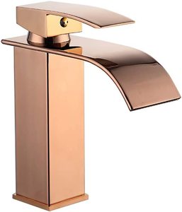 Rubinetto per lavabo da bagno in oro <span class=keywords><strong>rosa</strong></span> rubinetto per lavabo in oro <span class=keywords><strong>rosa</strong></span> caldo e freddo rubinetto per lavabo miscelatore a cascata quadrato in oro per bagno - Product Image 1