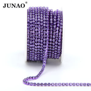 JUNAO โซ่พลอยเทียมหลากสี SS6 SS8 SS12 SS16,อุปกรณ์ตกแต่งเสื้อผ้าพลอยเทียมมรกต - Product Image 5