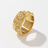 Bague en Acier Inoxydable de Luxe avec Zircon Cubique Tournesol Style Vintage Français, Design Polyvalent, Bijou Tendance pour Femme, Idéal comme Cadeau