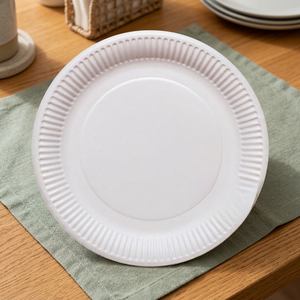 Assiettes en papier rondes jetables, assiettes alimentaires de qualité supérieure, vaisselle résistante pour la restauration commerciale et l'hôtellerie - Product Image 1