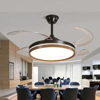 Ventilateur de plafond intelligent LED 42 pouces en noyer avec télécommande Bluetooth, design moderne en bois, plusieurs pales pliables, lumière LED, Tuya WiFi