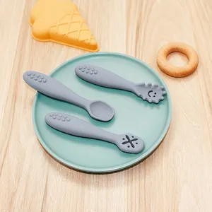 3pcs/set Food Grade Baby First Stage Feeding Utensils Toddler Training Soft Tipped Pre Spoon Set Bpa Free Silicone Baby Spoons