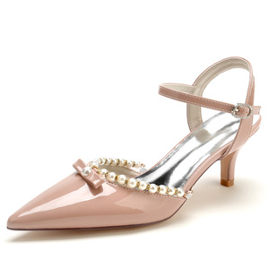 S5738F 2023 di alta qualità <span class=keywords><strong>con</strong></span> strass polarizzati di perle sottili <span class=keywords><strong>tacchi</strong></span> alti 5 cm <span class=keywords><strong>con</strong></span> fiocco dolce <span class=keywords><strong>Nude</strong></span> scarpe da sposa da donna per donna - Product Image 1