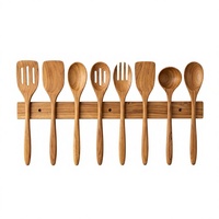Ensemble d'ustensiles en bois d'acacia magnétique avec support mural, 8 pièces, cuillères de cuisine à suspension invisible pour cuisine minimaliste