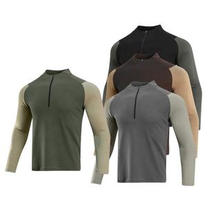 Athletic Top Sweat Quarter Zip Shirt Hombres Gym Shirts Khaki Polyester Shirt - Product Image 1