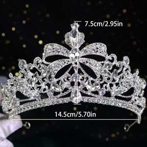 Exquisita lágrima Europea corona de diamantes de imitación elegante lazo real accesorios para el cabello de boda Noble elegante encanto tiaras de plata - Product Image 5