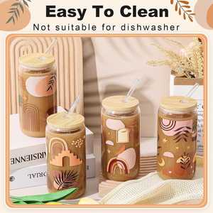 12 oz 16 oz Borosilicate Glass Can Cup Pint Tumbler with <b>Bamboo</b> <b>Straw</b> Lid Modern Style Dishwasher & Microwave Safe for Adults - Product Image 4