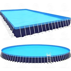地上不锈钢金属框架巨型游泳池矩形方形结构环聚氯乙烯大型游泳池