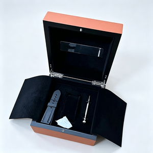 Estuche de Reloj Personalizado de Cuero Sintético, Forma Rectangular, Interior de Terciopelo, Cierre a Presión, Estuche Protector para Regalo, Naranja, Negro, Gris - Product Image 3
