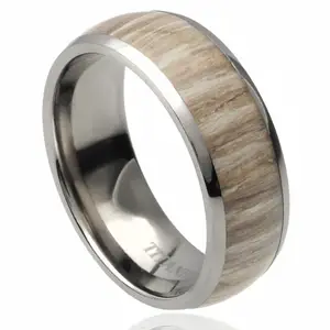 POYA Jewelry 8mm High Polished Domed with Ashen Zebra Rosewood Inlay Titanium Wedding Band Ring