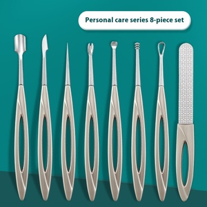 Kit d'outils de manucure double face en acier inoxydable : repousse-cuticules, lime à ongles, cure-oreille, aiguille à acné, cuillère spirale - Product Image 2