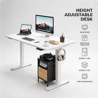 Bureau debout électrique avec crochet pour casque et armoire de rangement mobile, hauteur réglable pour poste de travail à domicile