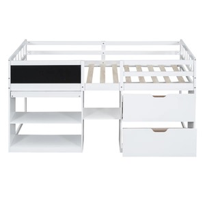 Lit mezzanine pour enfants en bois <span class=keywords><strong>avec</strong></span> tiroirs de rangement, étagères, <span class=keywords><strong>bureau</strong></span> coulissant, tableau noir et barrière de sécurité - Product Image 4