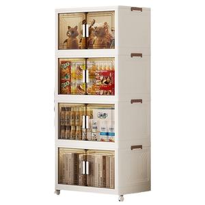 Meuble de rangement moderne pour salon, facile à installer, réglable, en plastique transparent, pliable, avec porte en verre, 5 étagères, blanc - Product Image 5