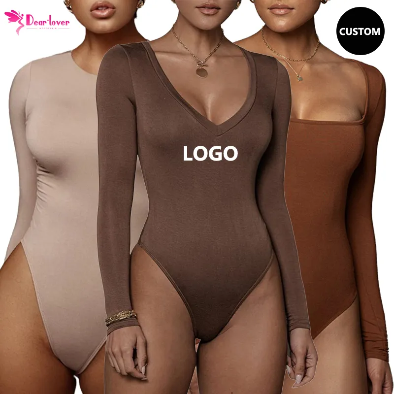 Sevgili-sevgili-kadınlar için özel Logo Bodysuit, bayanlar için tam giyisi, tek parça, temel beyaz ve siyah, nervürlü, özel Logo, OEM ve ODM