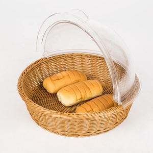 Food Grade PP Rattan Plastic Woven Basket 2 Tier Bread Display Storage Serving Basket Buffet Food Basket