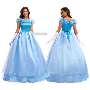 Disfraz de Cenicienta, vestido azul con hombros descubiertos, disfraz de Cosplay para adultos, traje para actuación en escenario de Halloween, para mujeres mayores de 14 años - Product Image 1