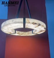 Lustre suspendu moderne en albâtre avec commande à interrupteur, design circulaire en marbre, LED, hauteur réglable, laiton