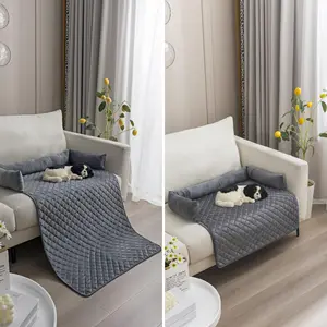 Plush Pet Sofa Cushion With Pillow Crystal Velvet Pet Beds Manufacturer Wholesale Cat Dog Sofa Bed Pet Nest Cushion