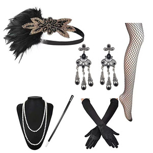 Ensemble d'accessoires Flapper des années 1920, style Gatsby, vintage <span class=keywords><strong>Charleston</strong></span>, cosplay, bandeau à plumes, bijoux en perles, longs gants - Product Image 3