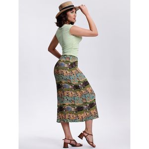 Ensemble deux pièces décontracté d'été pour femme FOXA : Haut sans manches à col rond et jupe midi à taille élastique en crêpe respirant - Product Image 4