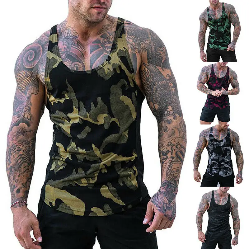 Fitness Camouflage Vest Mannen Ademend Sneldrogend Fitness Kleding I-Shirt Vest Casual Outdoor Sport Voor Mannen gym Sportkleding