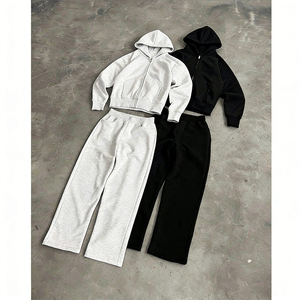 Ensemble 2 pièces OEM personnalisé streetwear : sweat à capuche zippé oversize brodé lettres style hip-hop et pantalon décontracté pour <span class=keywords><strong>homme</strong></span> - Product Image 1
