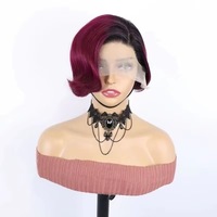 Perruque brésilienne en cheveux humains, coupe pixie, avec raie en T 13x4x1, entièrement tissée à la main, avec mèches P4/27