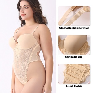 <span class=keywords><strong>Lingerie</strong></span> européenne et américaine, body sculptant en dentelle à col en V, string, taille plus, body sculptant à bretelles, coupe ajustée, dos nu - Product Image 3