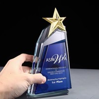 Trophée en cristal optique K9 vierge pour récompenses, personnalisable, avec étoile plaquée or, incassable, emballage export, vente en gros