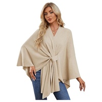 Cardigan Poncho Élégant et Écologique pour Femme, à Manches Mi-Longues, Épais, à Col Ouvert, en Maille Douce, pour Printemps, Automne et Hiver