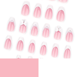 Uñas Postizas al por Mayor, 24 Piezas, Estilo Francés, Cortas, Almendradas, Blancas, con Lazos - Product Image 2