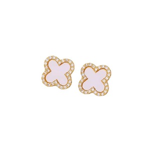 Exquise No Fade Rvs 18K Gouden Oorbellen Micro Insert Zirkoon Klaver Oorbellen Stud Voor Vrouwen