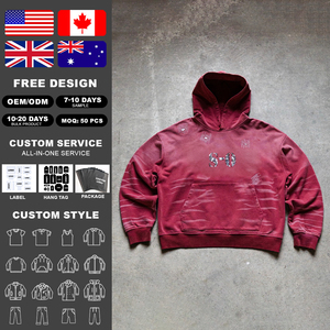 ผู้ผลิตเสื้อฮู้ดดี้สตรีทแวร์แบบหนา ทรงโอเวอร์ไซส์ สีฟ้าซีดแบบวินเทจ ล้างสีแบบแอซิดวอช สำหรับผู้ชาย - Product Image 2